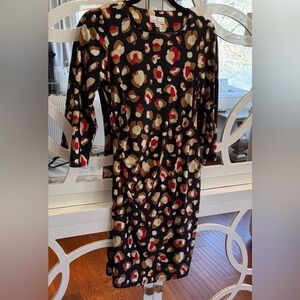 Jude Connally Black Dress with Red and Tan Pattern